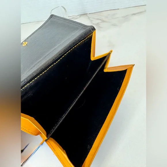 YSL Yves Saint Laurent Embossed  Black /Yellow Leather Compact Wallet - Picture 5 of 9